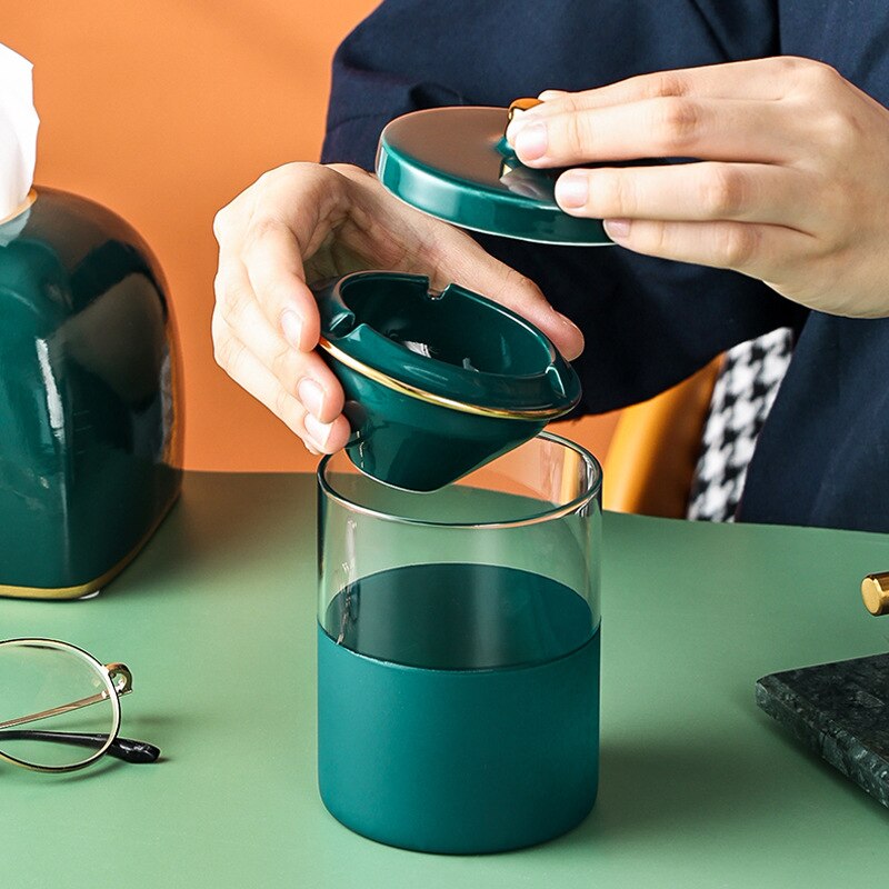 Cendrier En Verre Avec Couvercle