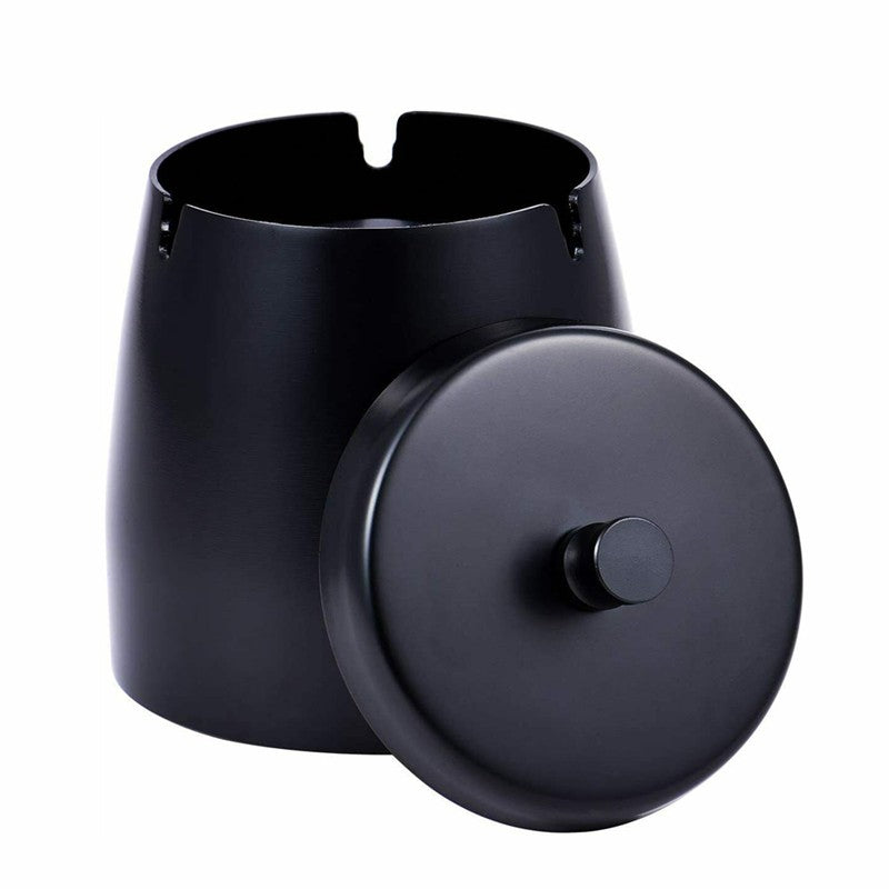 cendrier noir metal couvercle