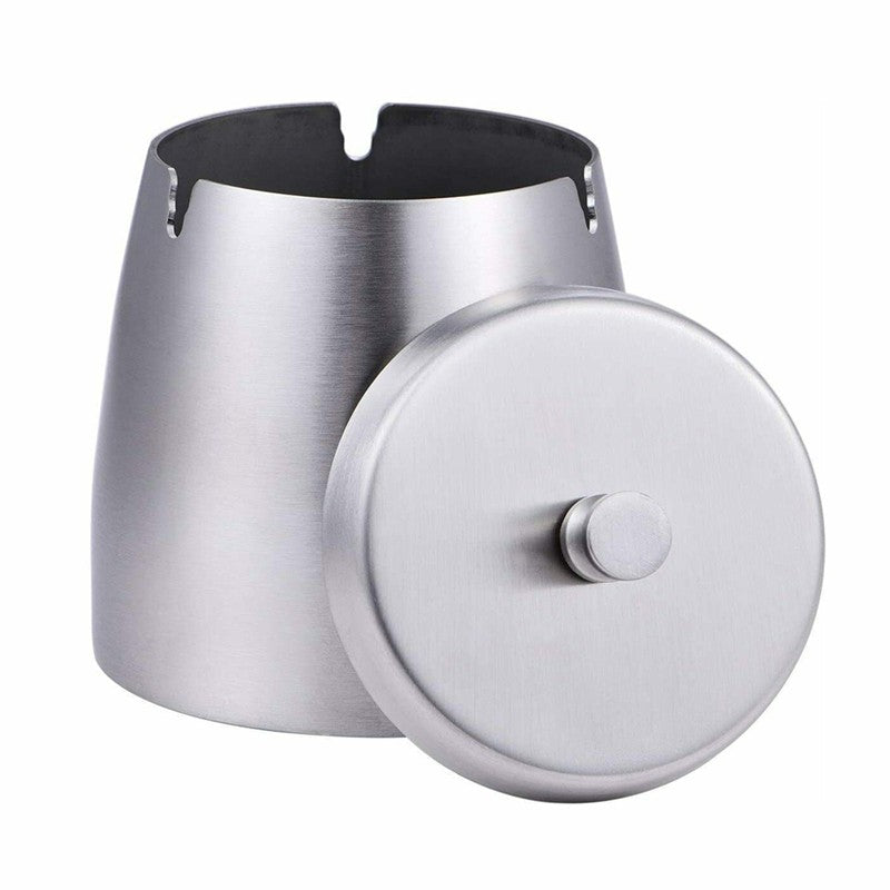 cendrier metal argent avec couvercle