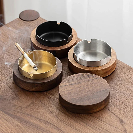 Cendrier Bureau Noyer Inox