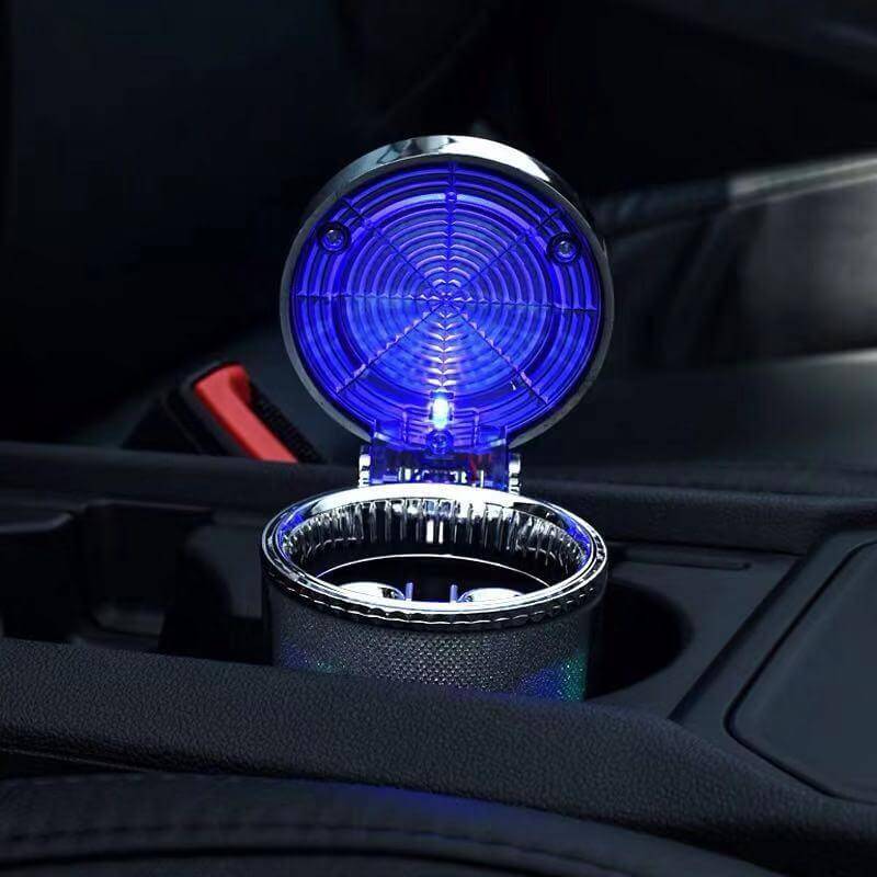 TD® Cendrier voiture de poche extérieur anti odeur led lumineux rond coloré  cigarette lumière bleu portable maison bureau détachable